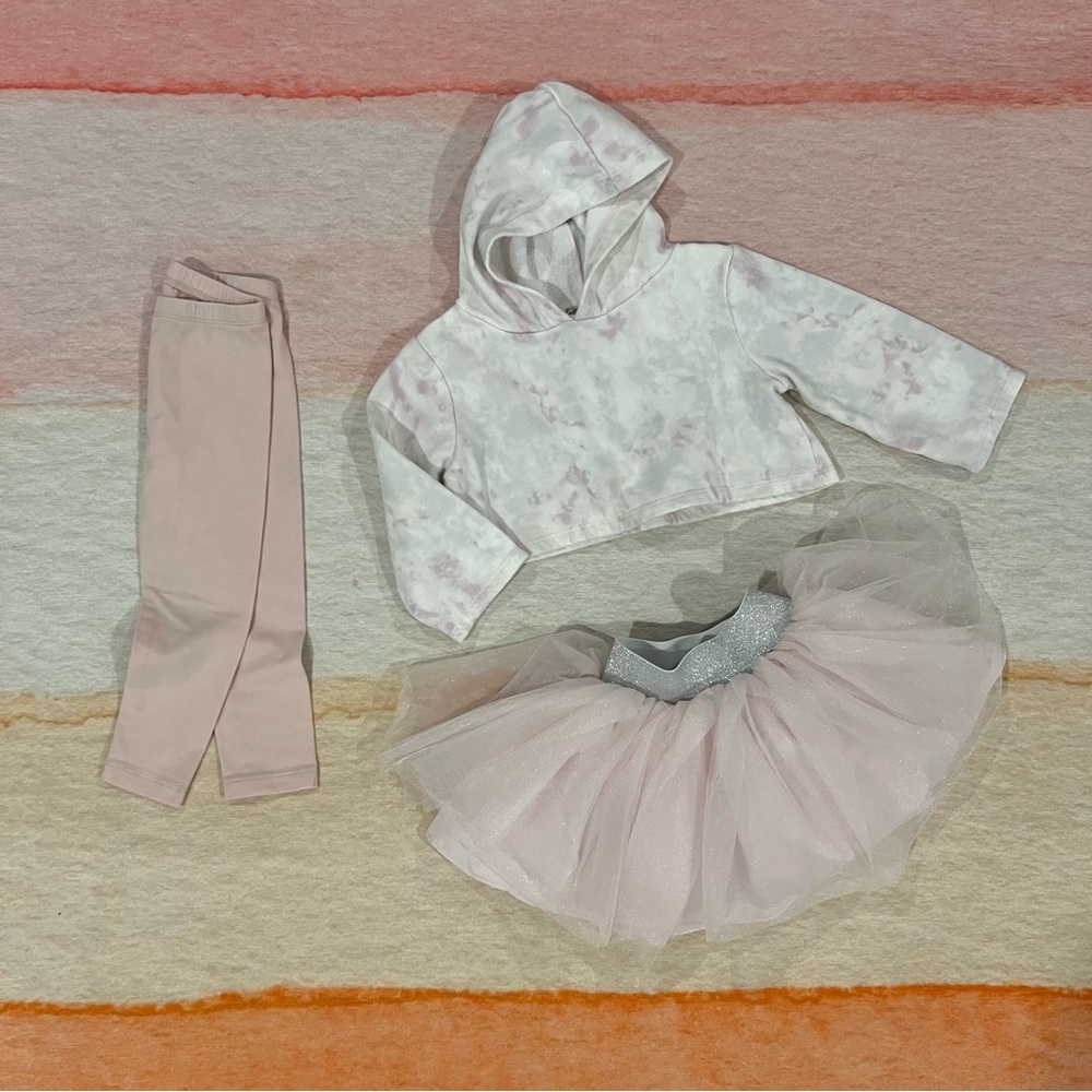 Girls 3T Pippa & Julie Light Pink Cropped Hoody, Pink Tutu & Leggings Set